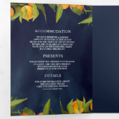 タンジェリンシトラスオレンジオーチャードネイビーブルー結婚ズ 三つ折り招待状 (内部最初)