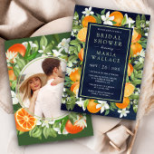 タンジェリンシトラスオレンジネイビーフォトブライダルシャワー 招待状