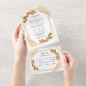 タンジェリンシトラスオレンジ金ゴールドフレ結婚ーム オールインワン招待状 (貼ってはがせる)