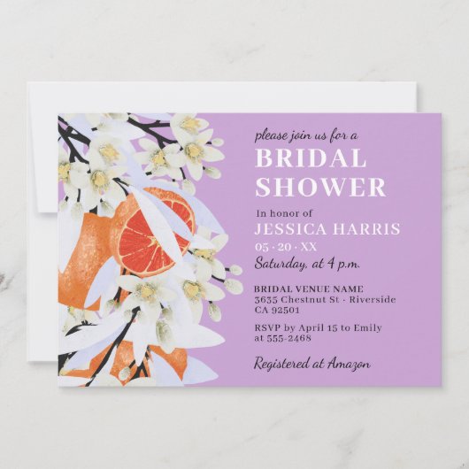 タンジェリンシトラスブルーミングブランチリースフローラ 招待状 (正面)