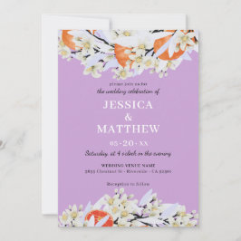 タンジェリンシトラスブルーミングブランチリースフローラ 招待状