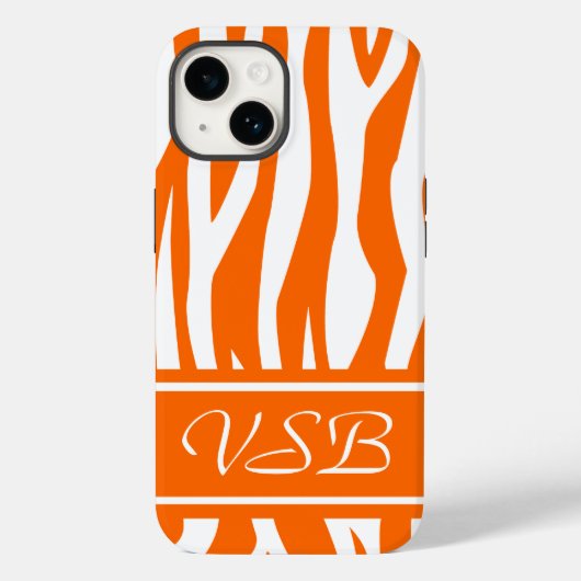 タンジェリンゼブラプリントとモノグラム Case-Mate iPhoneケース (裏面)