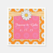 タンジェリンタンゴオレンジピンクデイジー結婚フローラ スタンダードカクテルナプキン (正面)