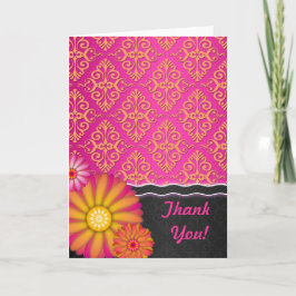 タンジェリンファンシータンゴピンクオレンジフローラダマスク サンキューカード