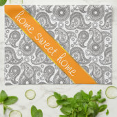 タンジェリンブラックペイズリー キッチンタオル (折り畳み)