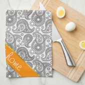 タンジェリンブラックペイズリー キッチンタオル (四つ折り)