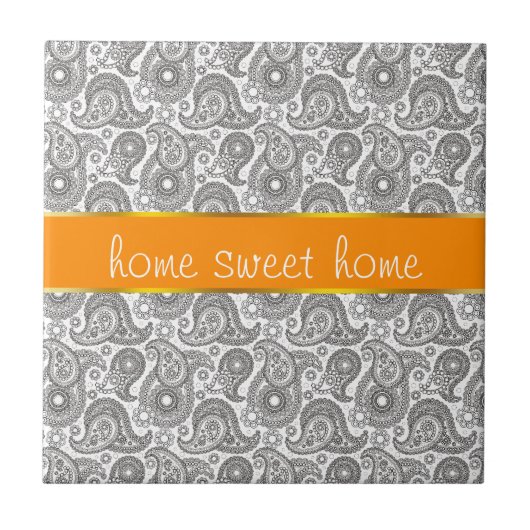 タンジェリンブラックペイズリー タイル (正面)