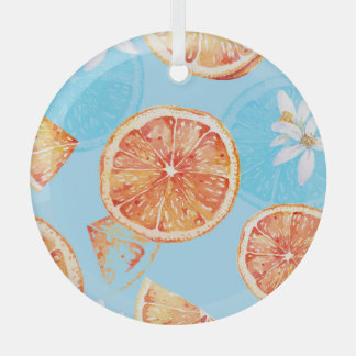 タンジェリン水彩青い高級織物 ガラスオーナメント
