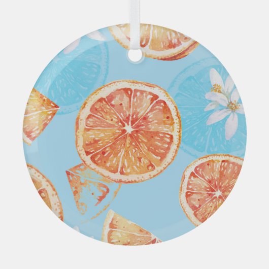 タンジェリン水彩青い高級織物 ガラスオーナメント (正面)