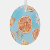 タンジェリン水彩青い高級織物 ガラスオーナメント (正面右)