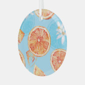 タンジェリン水彩青い高級織物 ガラスオーナメント (正面左)
