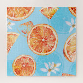 タンジェリン水彩青い高級織物 ジグソーパズル (横)