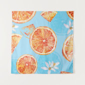 タンジェリン水彩青い高級織物 タペストリー (正面(横))