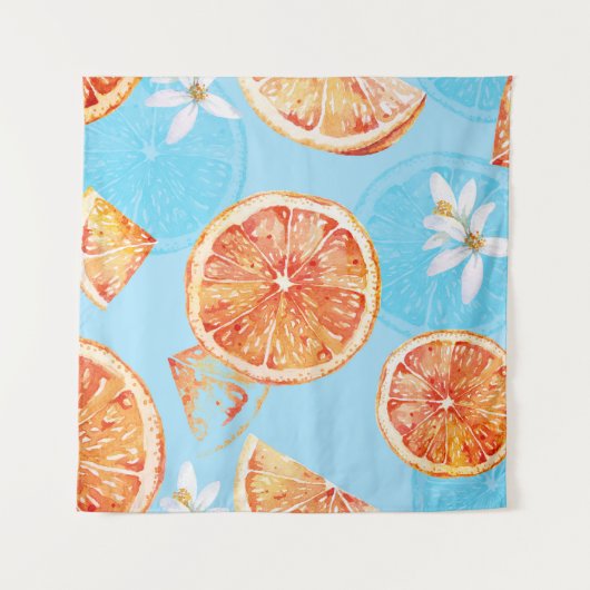 タンジェリン水彩青い高級織物 タペストリー (正面)