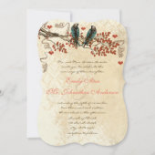 タンジェリン紅葉ヴィンテージ鳥の結婚式の招待 招待状 (正面)