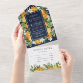 タンジェリン素朴シトラスオレンジネイビーブルー結婚ズ オールインワン招待状 (貼ってはがせる)