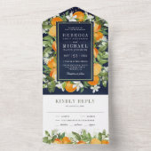 タンジェリン素朴シトラスオレンジネイビーブルー結婚ズ オールインワン招待状 (内側)