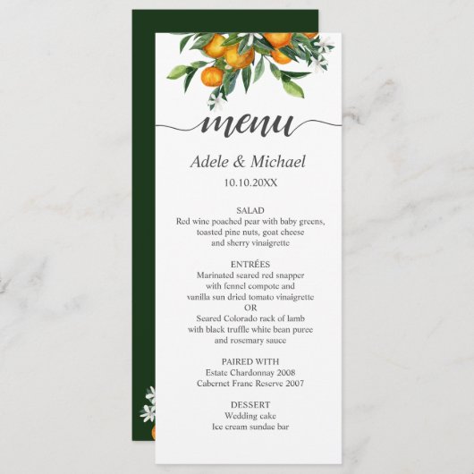 タンジェリン鮮やかシトラスオレンジグリーン結婚ズ 招待状 (正面/裏面)