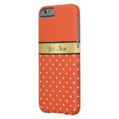 タンジェリン鮮やかタンゴオレンジ&ホワイトドット，金ゴールド Case-Mate iPhoneケース (裏面左)