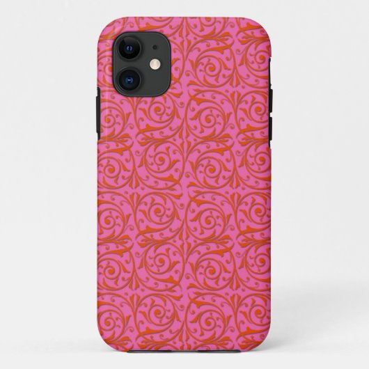 タンジェリン・タンゴ オレンジとピンクのツタ模様 Case-Mate iPhoneケース (裏面)