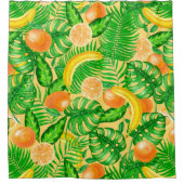 タンジェリン、バナナ、トロピカル葉 シャワーカーテン (正面)