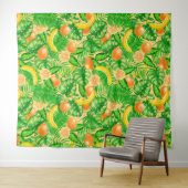 タンジェリン、バナナ、トロピカル葉 タペストリー (インサイチュ(横))