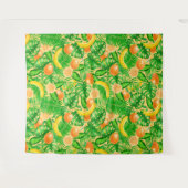 タンジェリン、バナナ、トロピカル葉 タペストリー (正面(横))