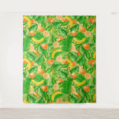 タンジェリン、バナナ、トロピカル葉 タペストリー (正面)