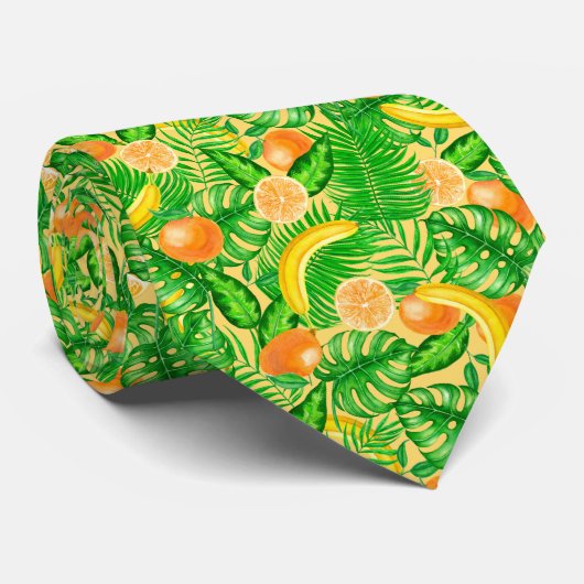 タンジェリン、バナナ、トロピカル葉 ネクタイ (ロール)