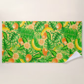 タンジェリン、バナナ、トロピカル葉 ビーチタオル (正面)