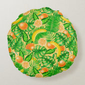 タンジェリン、バナナ、トロピカル葉 ラウンドクッション (裏面)