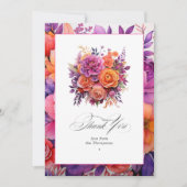 タンジェリン、ホットピンク王室の&パープル結婚フローラ サンキューカード (正面)