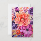 タンジェリン、ホットピンク王室の&パープル結婚フローラ 出欠カード (裏面)