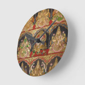 タンジョレ絵画のアシュタラクシュミ南インド ラウンド壁時計 (傾斜)