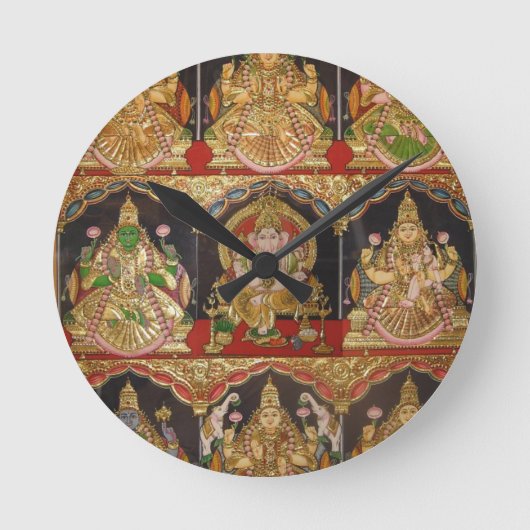 タンジョレ絵画のアシュタラクシュミ南インド ラウンド壁時計 (正面)