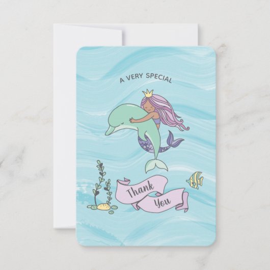 タンスキンパープルマーメイドとイルカ サンキューカード (正面)