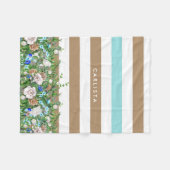 タンスタイリッシュとアクアのフローラと名ストライプ前の名前 フリースブランケット (正面(横))