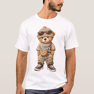 タンストリートウェアのファッションがかっこいいテディベア Tシャツ