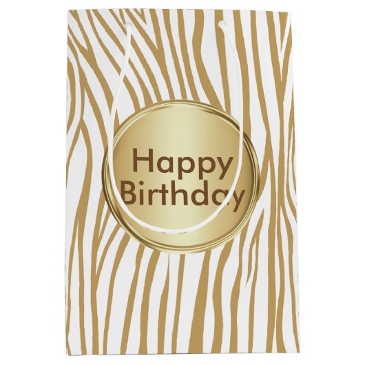 タンゼブラストライプカスタム文字 ミディアムペーパーバッグ (正面)