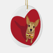 タンチワワと弓タイの赤いハート セラミックオーナメント (右)