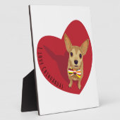 タンチワワと弓タイの赤いハート フォトプラーク (側面)