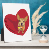 タンチワワと弓タイの赤いハート フォトプラーク (側面)