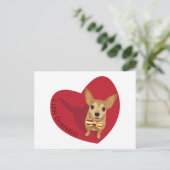タンチワワと弓タイの赤いハート ポストカード (スタンド正面)