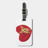 タンチワワと弓タイの赤いハート ラゲッジタグ (正面縦)