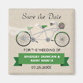 タンデムグリーン自転車の日付保存 マグネット (正面)