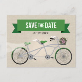 タンデムグリーン自転車の結婚式の日付を保存 案内ポストカード