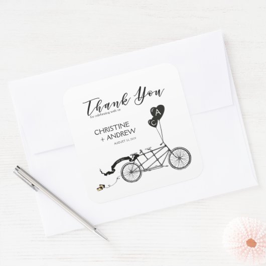 タンデムサイクリングカジュアルロマン結婚ティズカスタム スクエアシール (封筒)