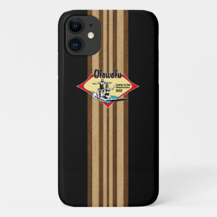 タンデムサーフィンハワイアンフェイクウッドブラックサーフボード iPhone 11 ケース