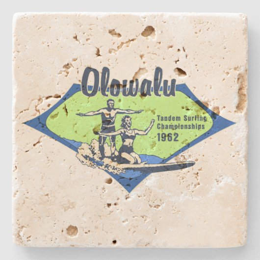 タンデムサーフィンハワイアンヴィンテージサーフデザイン ストーンコースター (正面)