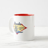 タンデムサーフィンハワイアンヴィンテージサーフデザイン ツートーンマグカップ (正面左)